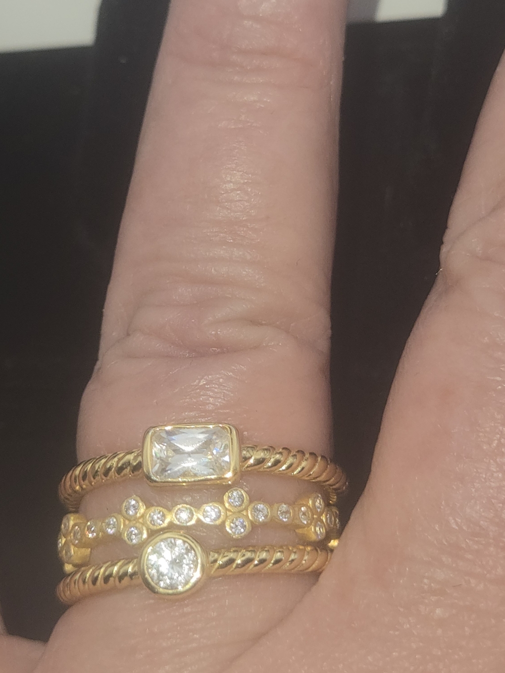 Frieda Rothman FR 925 Sterling Silver Gold Tone Crystal Stack Ring Set Size 10